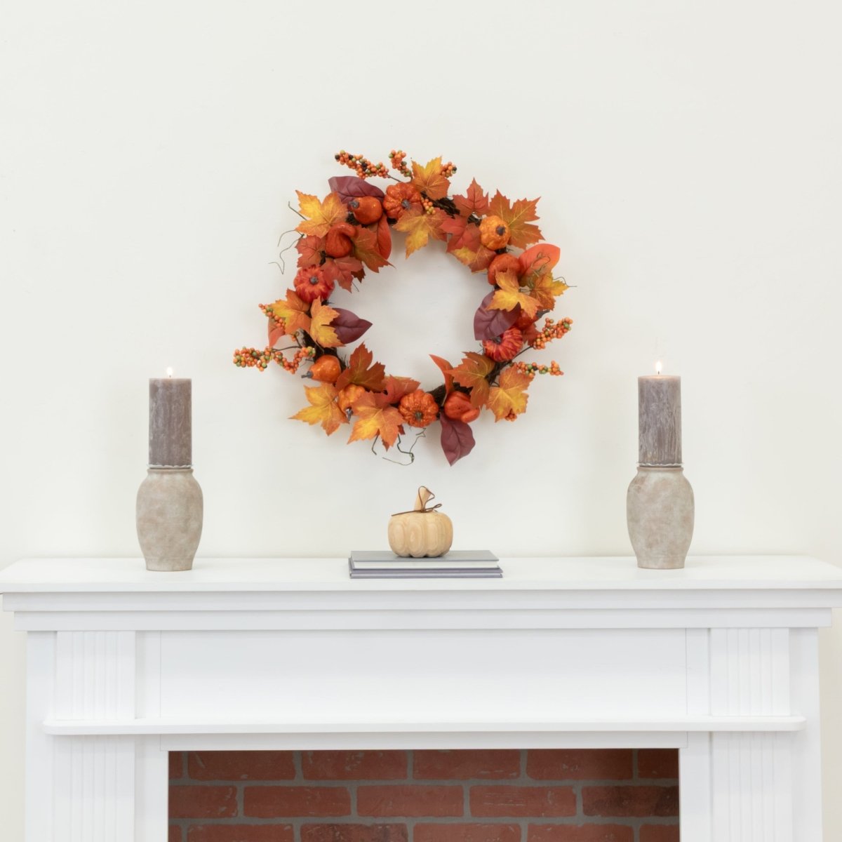 Shop For 24” Autumn Maple Leaves, Pumpkin, Pinecone and Berries Artificial Fall Wreath