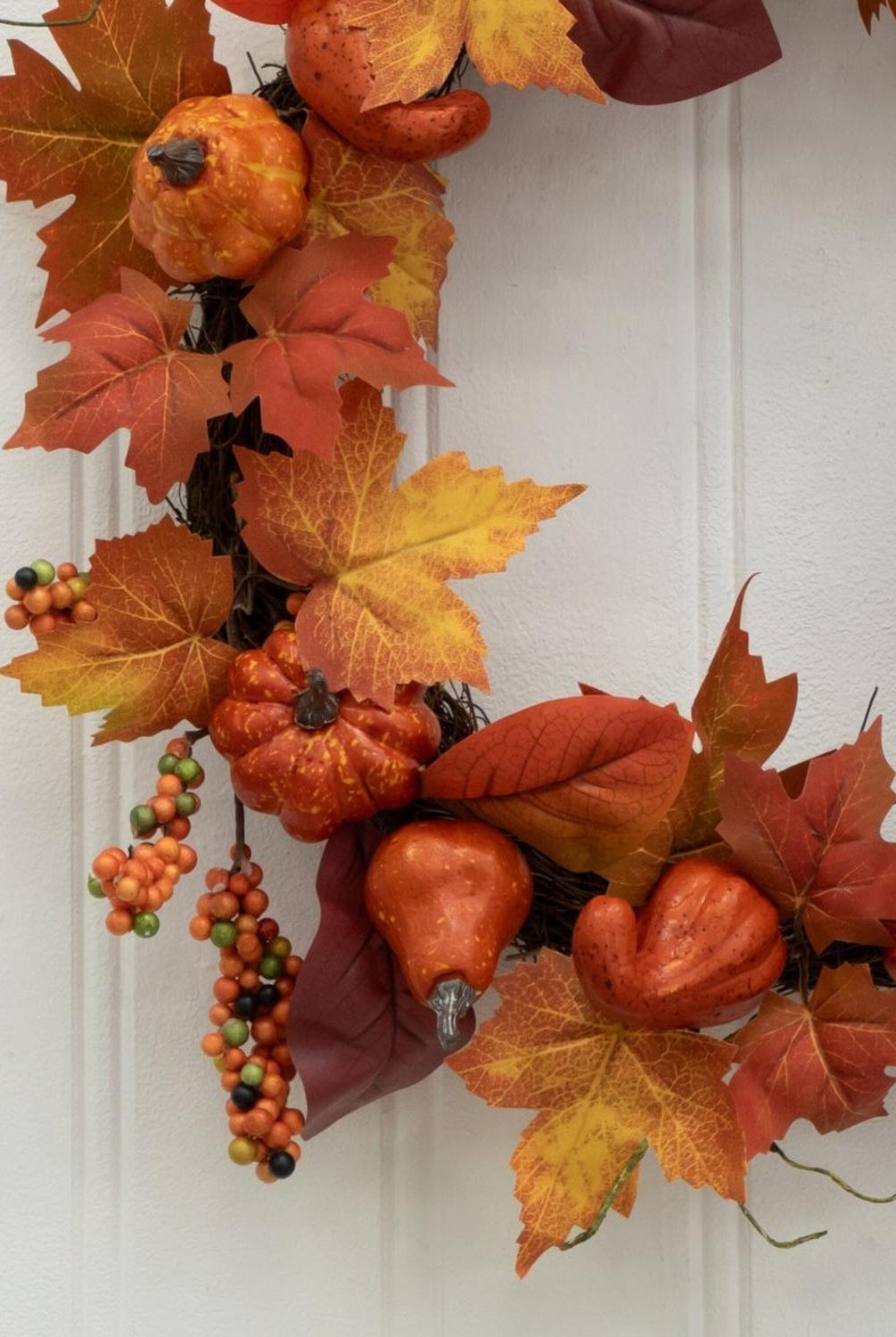 24” Autumn Maple Leaves, Pumpkin, Pinecone and Berries Artificial Fall Wreath