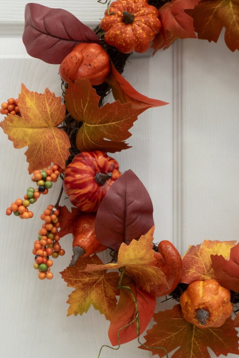Shop For 24” Autumn Maple Leaves, Pumpkin, Pinecone and Berries Artificial Fall Wreath