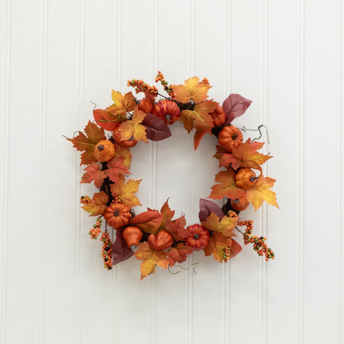 Shop For 24” Autumn Maple Leaves, Pumpkin, Pinecone and Berries Artificial Fall Wreath
