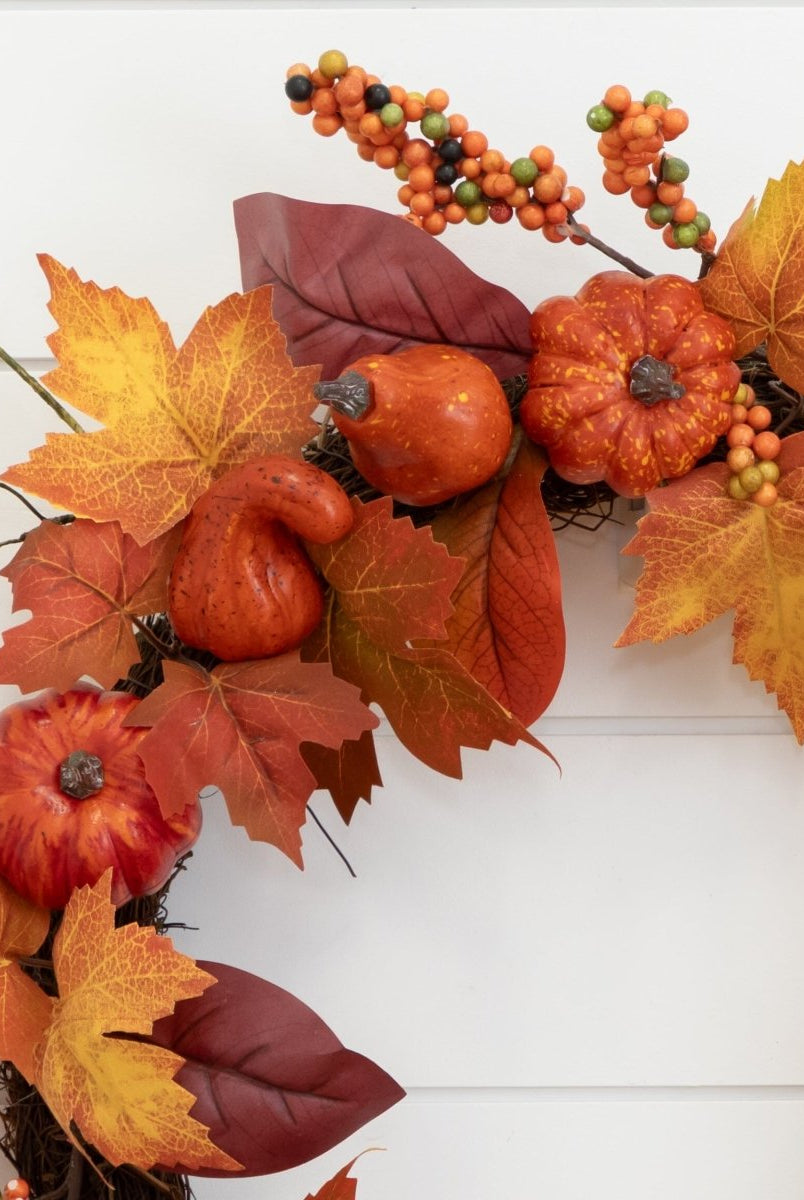Shop For 24” Autumn Maple Leaves, Pumpkin, Pinecone and Berries Artificial Fall Wreath