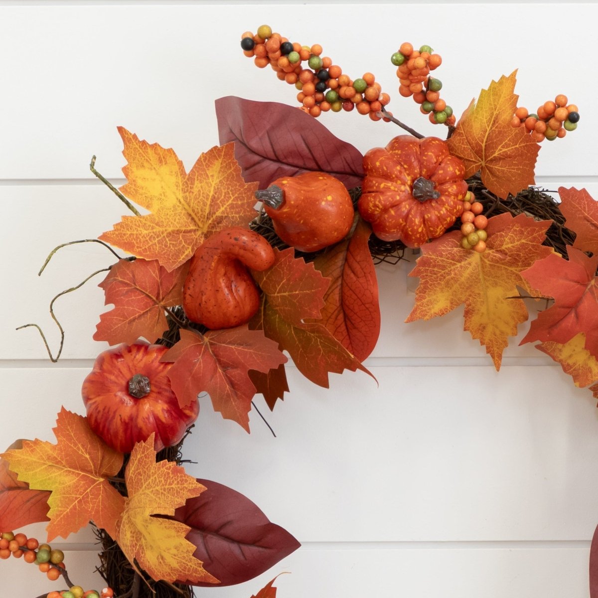 Shop For 24” Autumn Maple Leaves, Pumpkin, Pinecone and Berries Artificial Fall Wreath