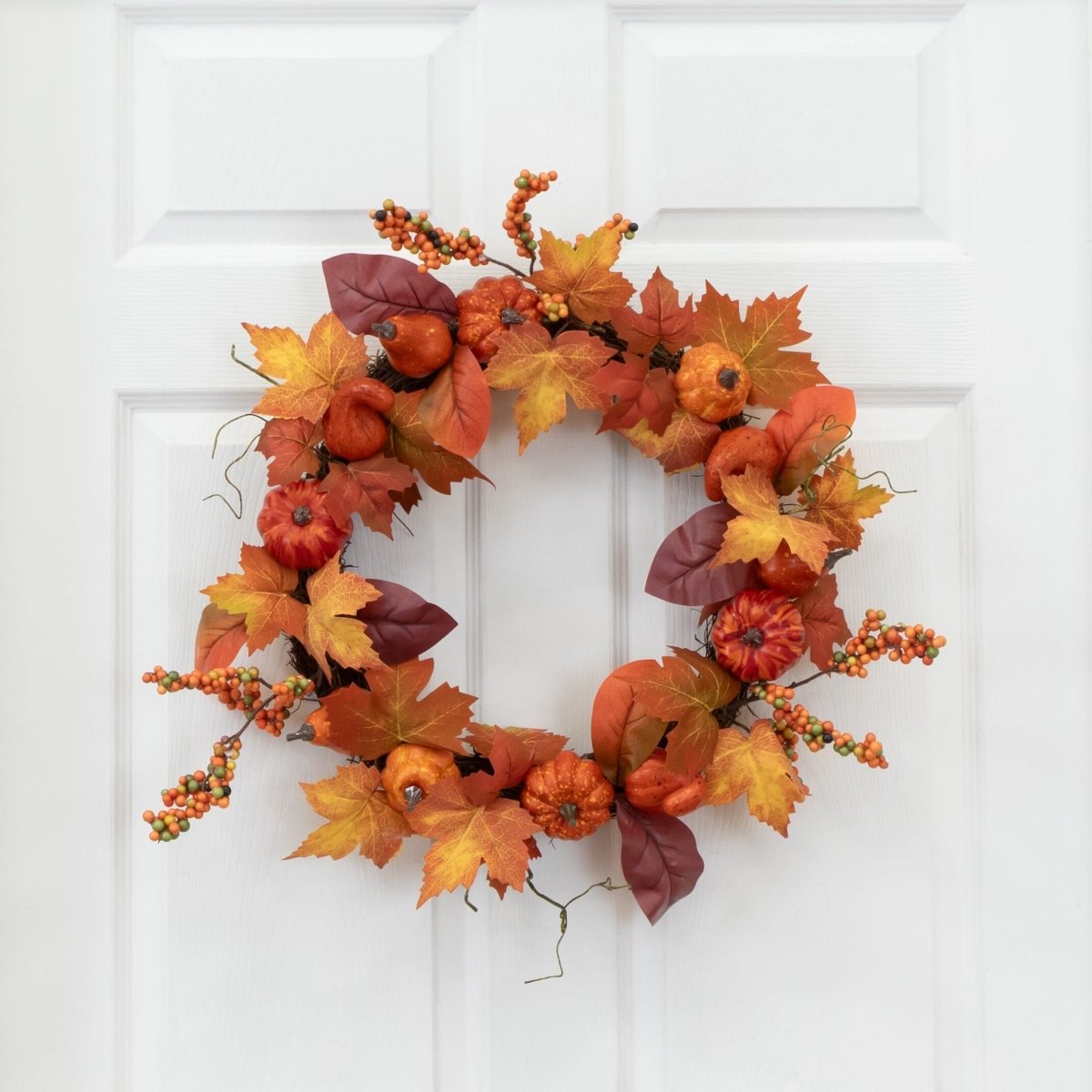 Shop For 24” Autumn Maple Leaves, Pumpkin, Pinecone and Berries Artificial Fall Wreath