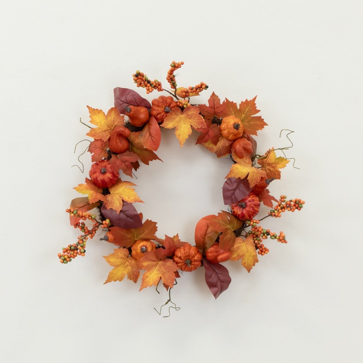Shop For 24” Autumn Maple Leaves, Pumpkin, Pinecone and Berries Artificial Fall Wreath