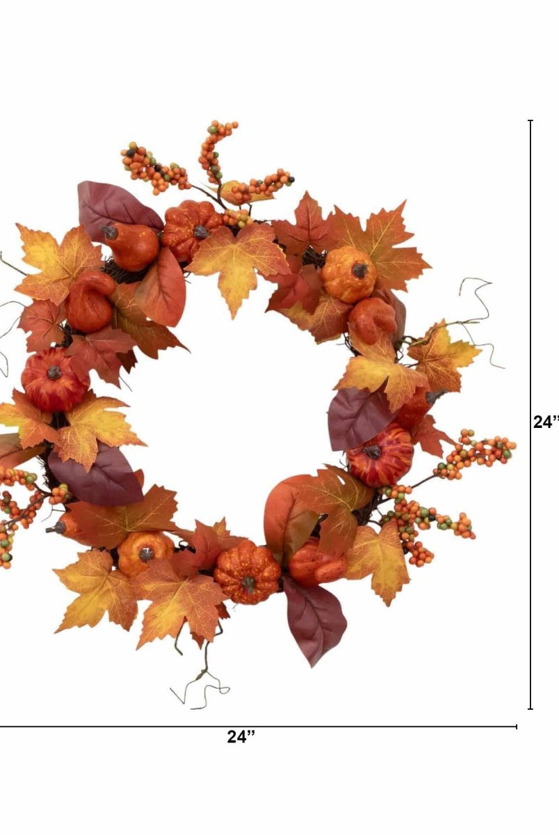 Shop For 24” Autumn Maple Leaves, Pumpkin, Pinecone and Berries Artificial Fall Wreath