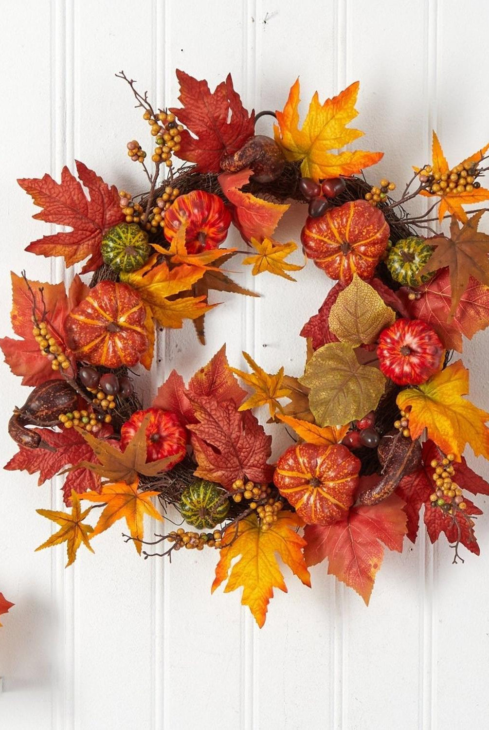 24” Autumn Pumpkin and Berries Artificial Fall Wreath