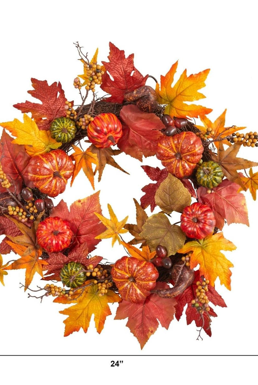 24” Autumn Pumpkin and Berries Artificial Fall Wreath