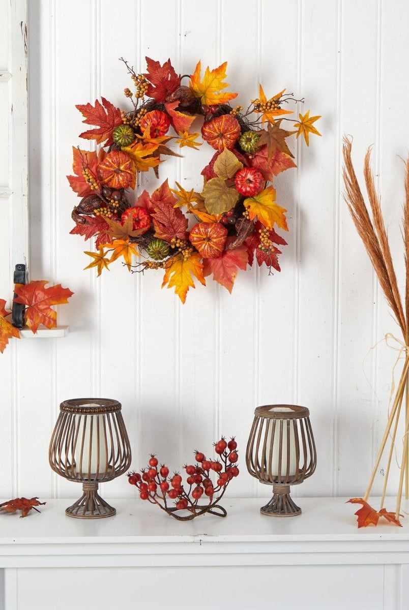 Shop For 24” Autumn Pumpkin and Berries Artificial Fall Wreath