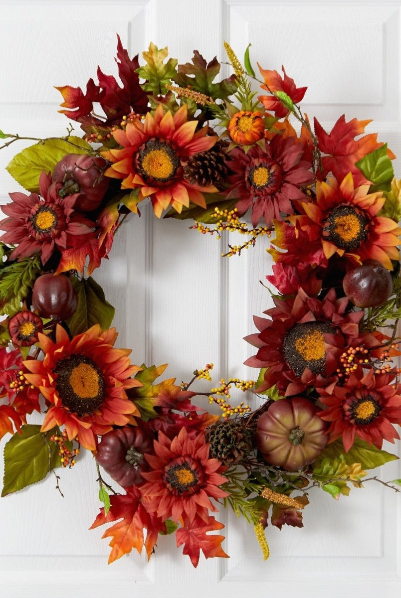 Shop For 24” Autumn Sunflower, Pumpkin, Wreath