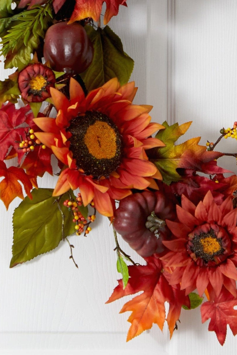 Shop For 24” Autumn Sunflower, Pumpkin, Wreath