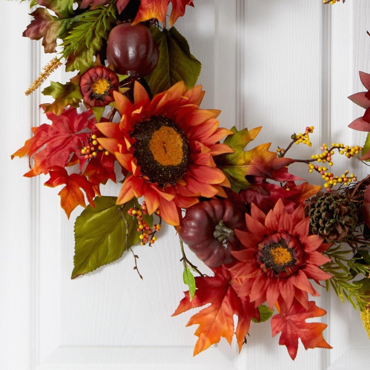 Shop For 24” Autumn Sunflower, Pumpkin, Wreath