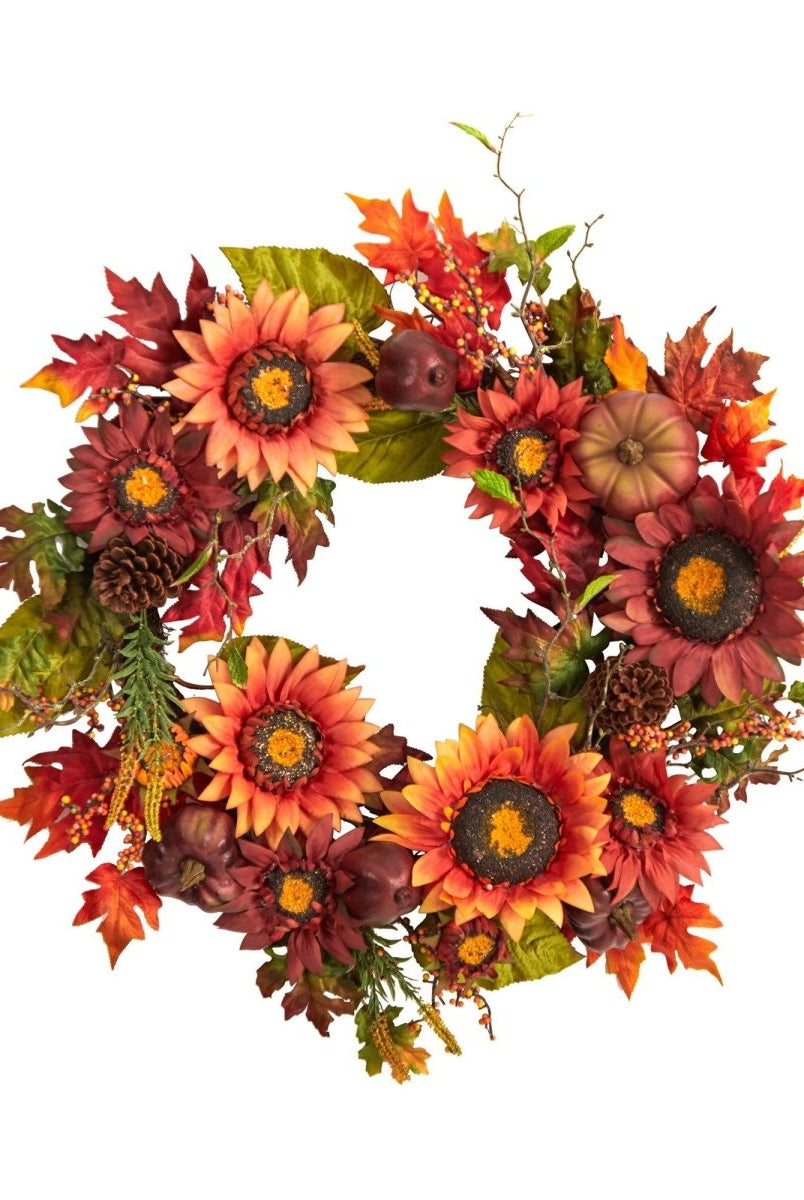 Shop For 24” Autumn Sunflower, Pumpkin, Wreath