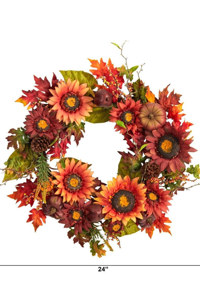 Shop For 24” Autumn Sunflower, Pumpkin, Wreath