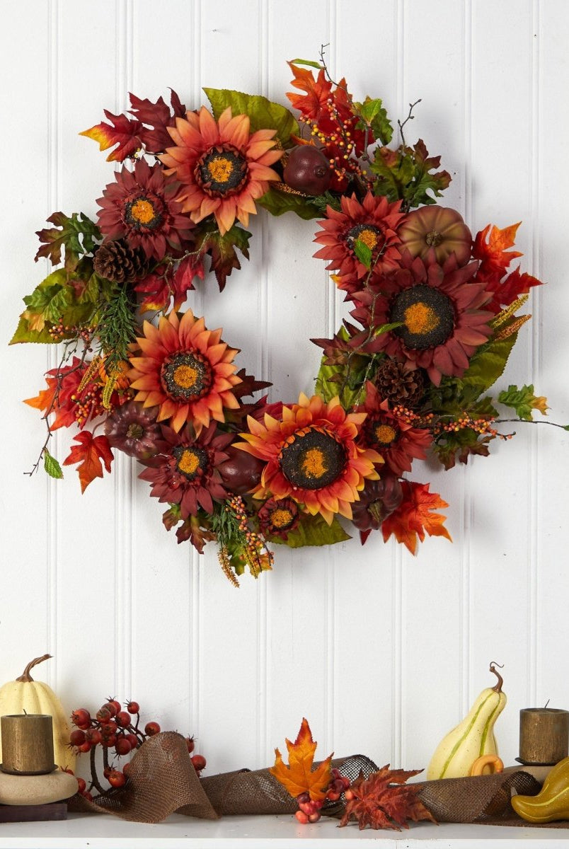 Shop For 24” Autumn Sunflower, Pumpkin, Wreath