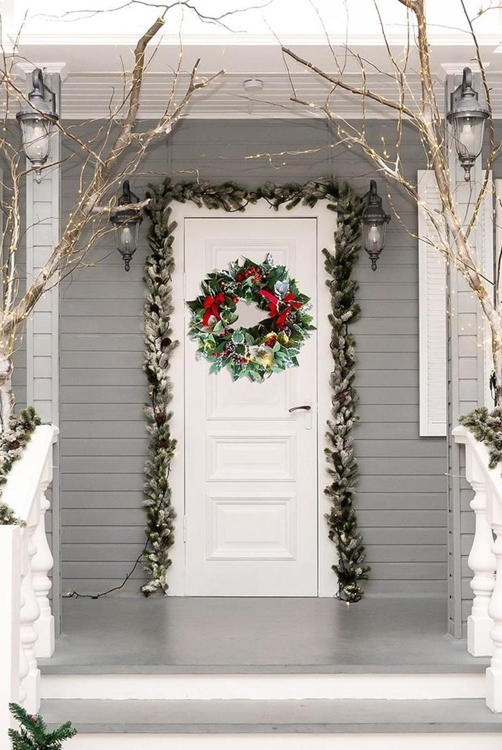 Regal Holiday Glam 24 Christmas Wreath, Prelit with Frosty Branches, Snowy Pinecones, Red Bows and Berry Clusters