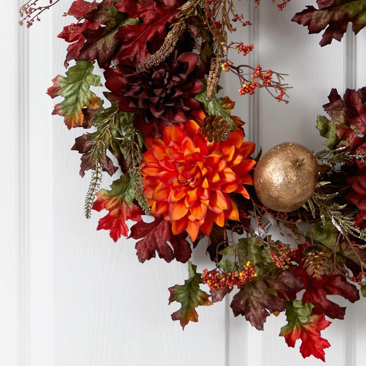Shop For 24” Fall Dahlia, Golden Apple, Oak Leaf and Berries Wreath