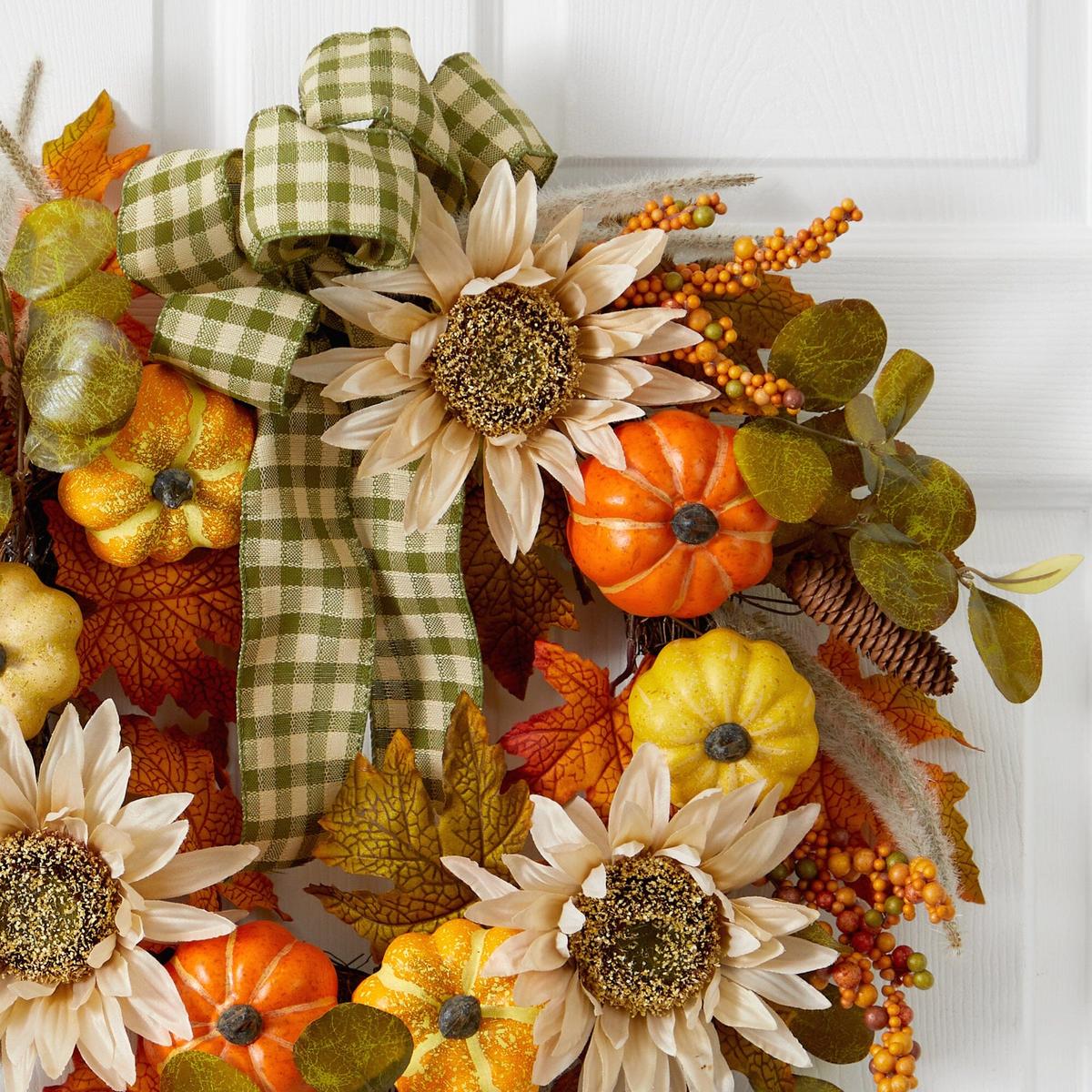 Shop For 24” Fall Pumpkin, Sunflower Artificial Autumn Wreath