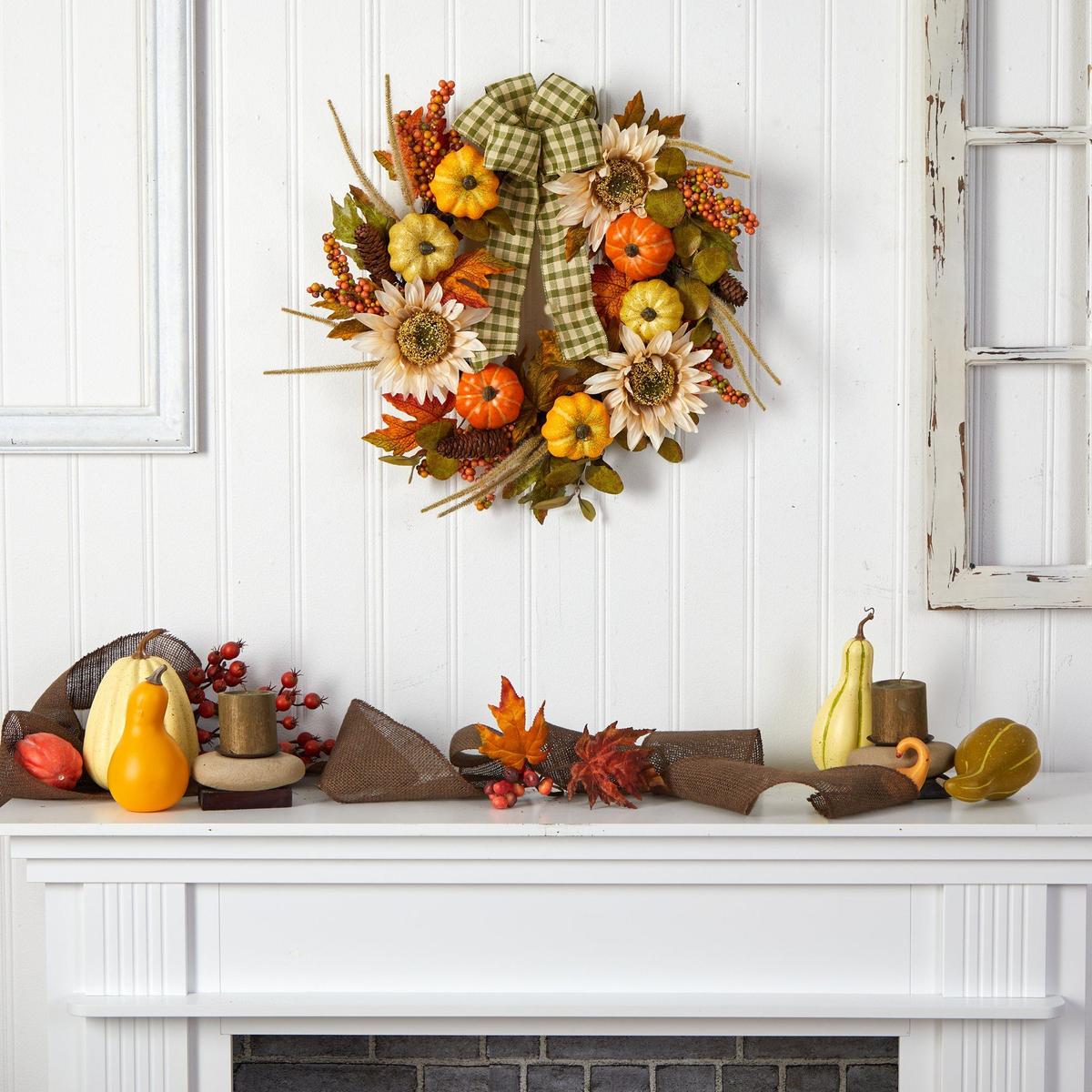 Shop For 24” Fall Pumpkin, Sunflower Artificial Autumn Wreath