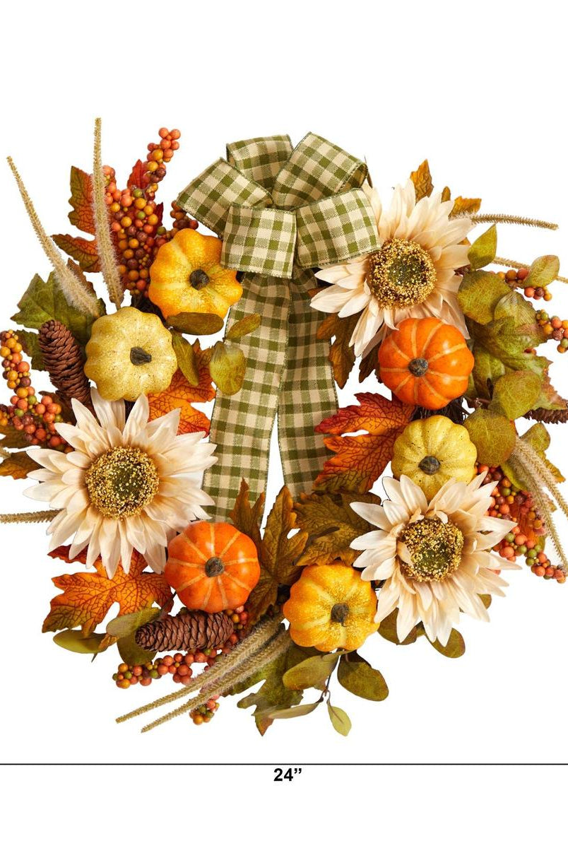 Shop For 24” Fall Pumpkin, Sunflower Artificial Autumn Wreath