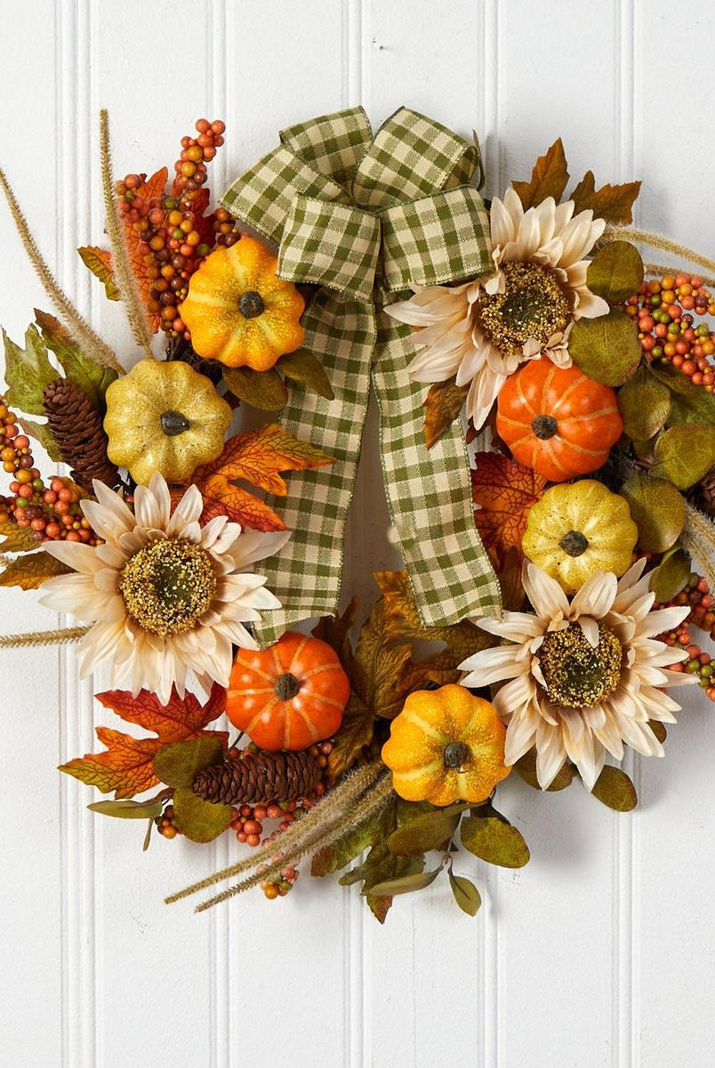 Shop For 24” Fall Pumpkin, Sunflower Artificial Autumn Wreath
