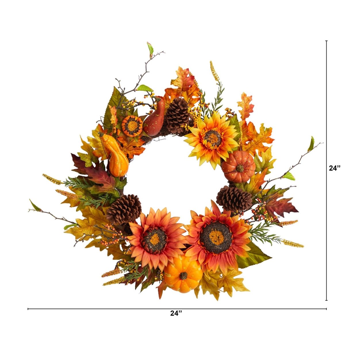 Shop For 24” Fall Sunflower, Pumpkin, Gourds, Pinecone and Berries Wreath
