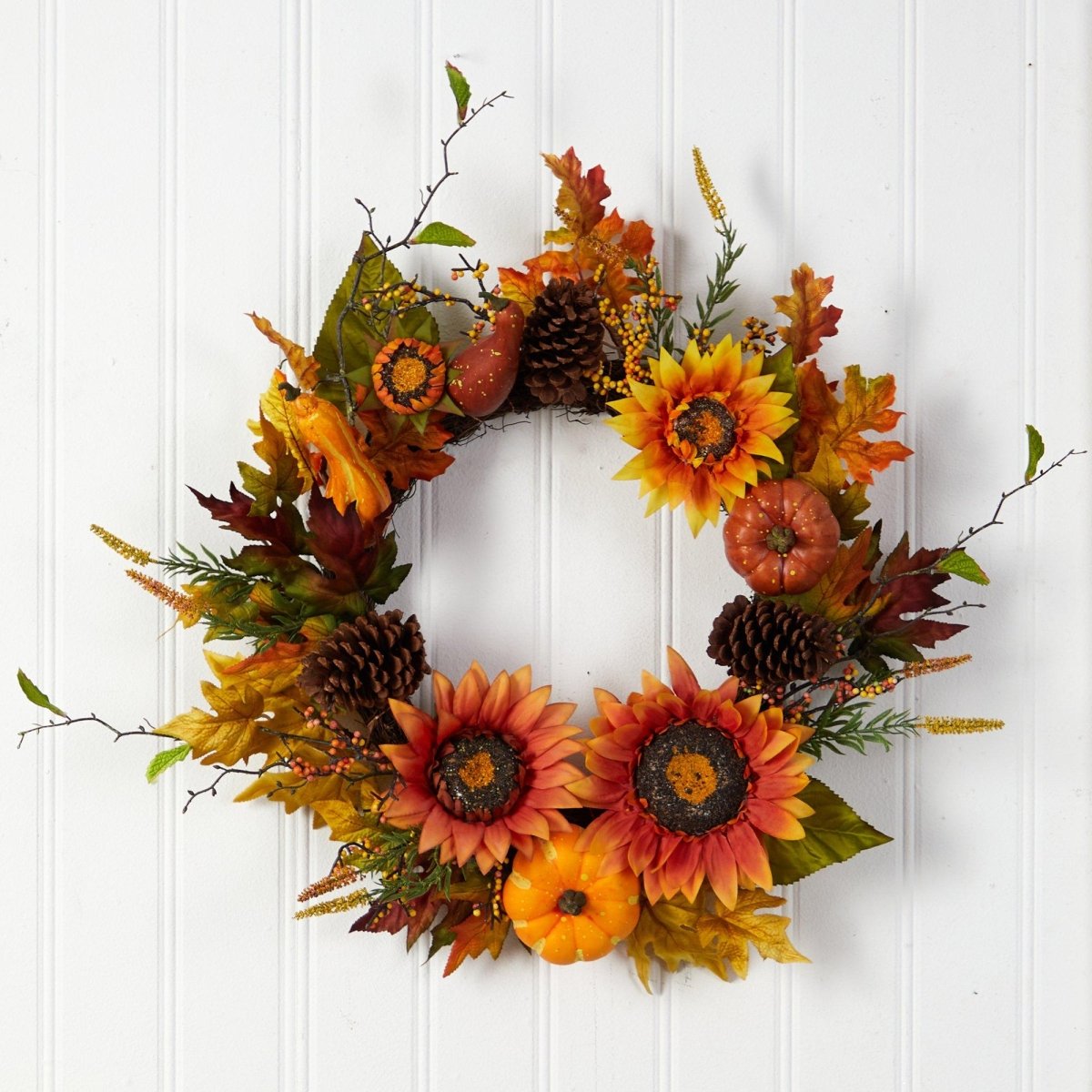 Shop For 24” Fall Sunflower, Pumpkin, Gourds, Pinecone and Berries Wreath
