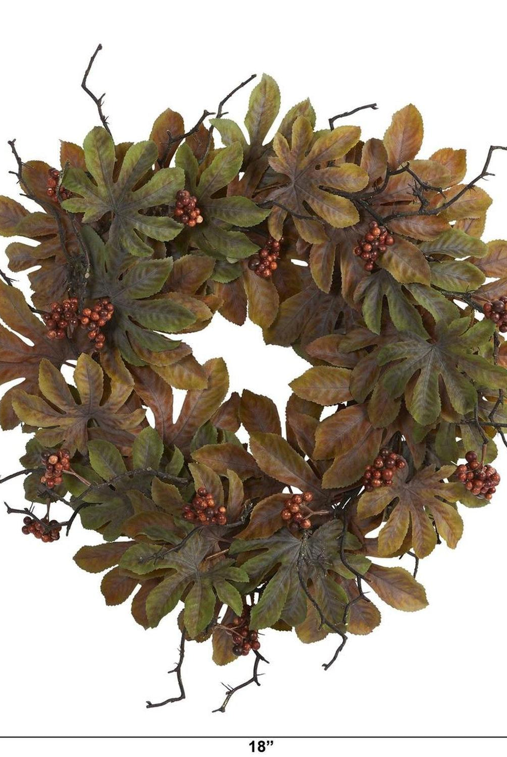 24” Fatsia with Berries Autumn Artificial Wreath