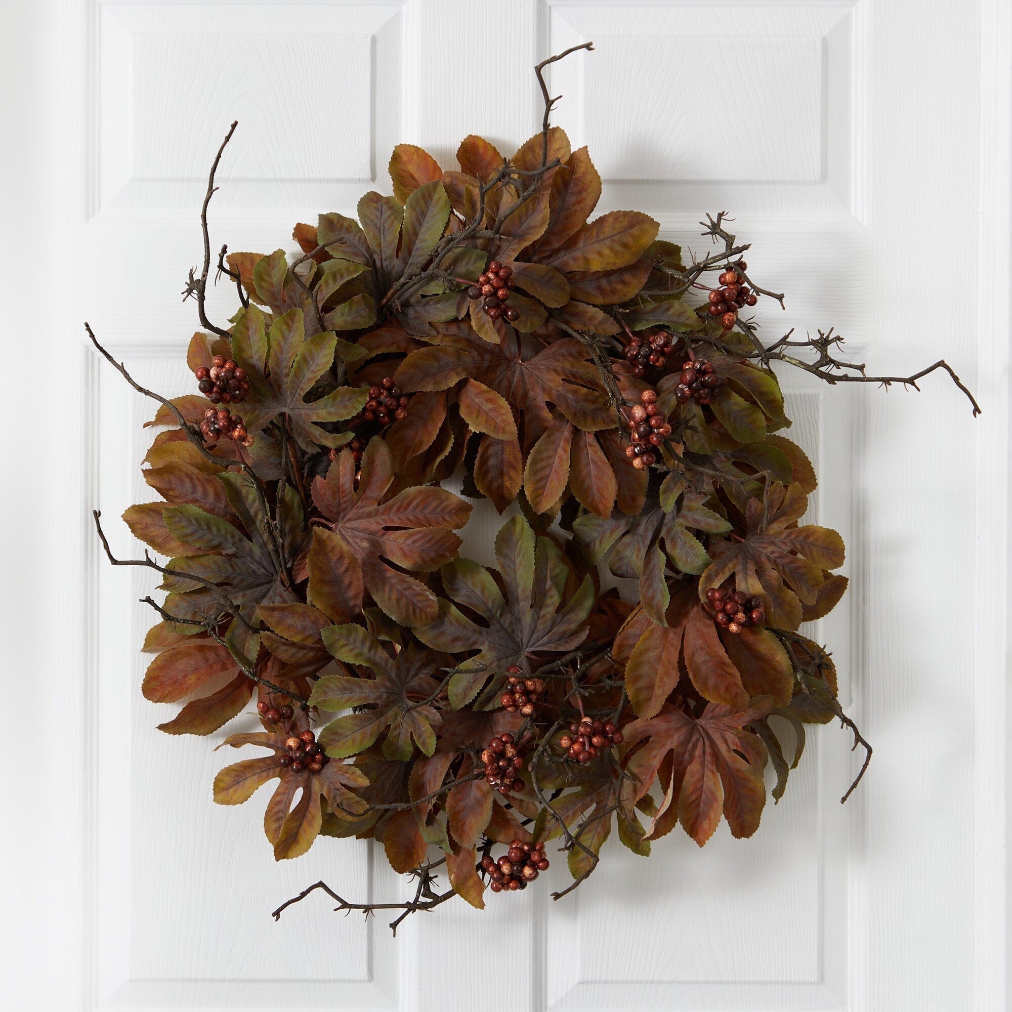 Shop For 24” Fatsia with Berries Autumn Artificial Wreath