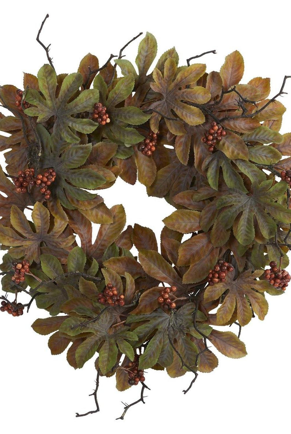 24” Fatsia with Berries Autumn Artificial Wreath