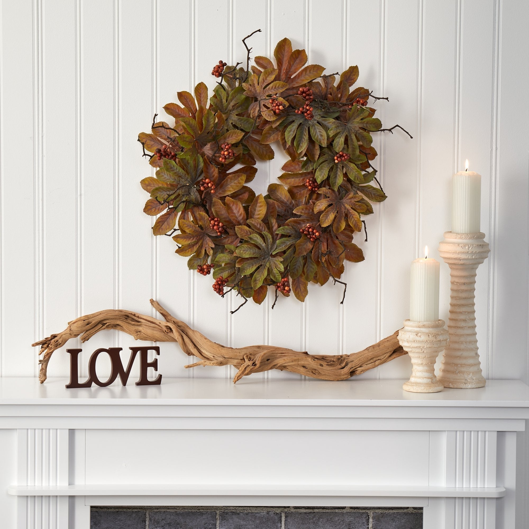 Shop For 24” Fatsia with Berries Autumn Artificial Wreath