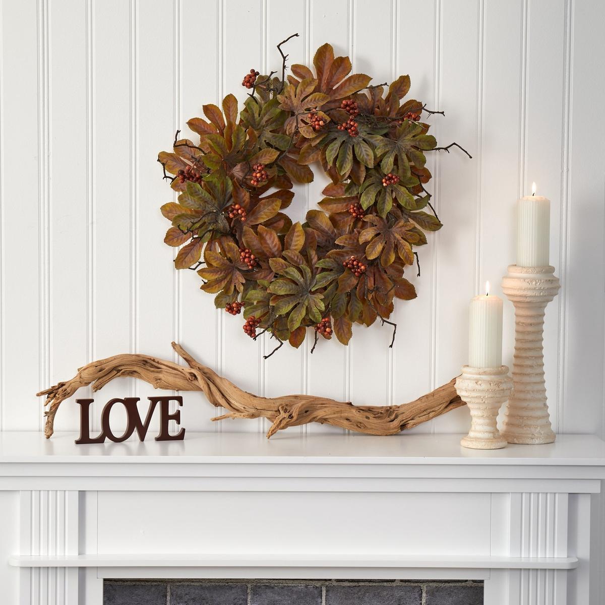 Shop For 24” Fatsia with Berries Autumn Artificial Wreath