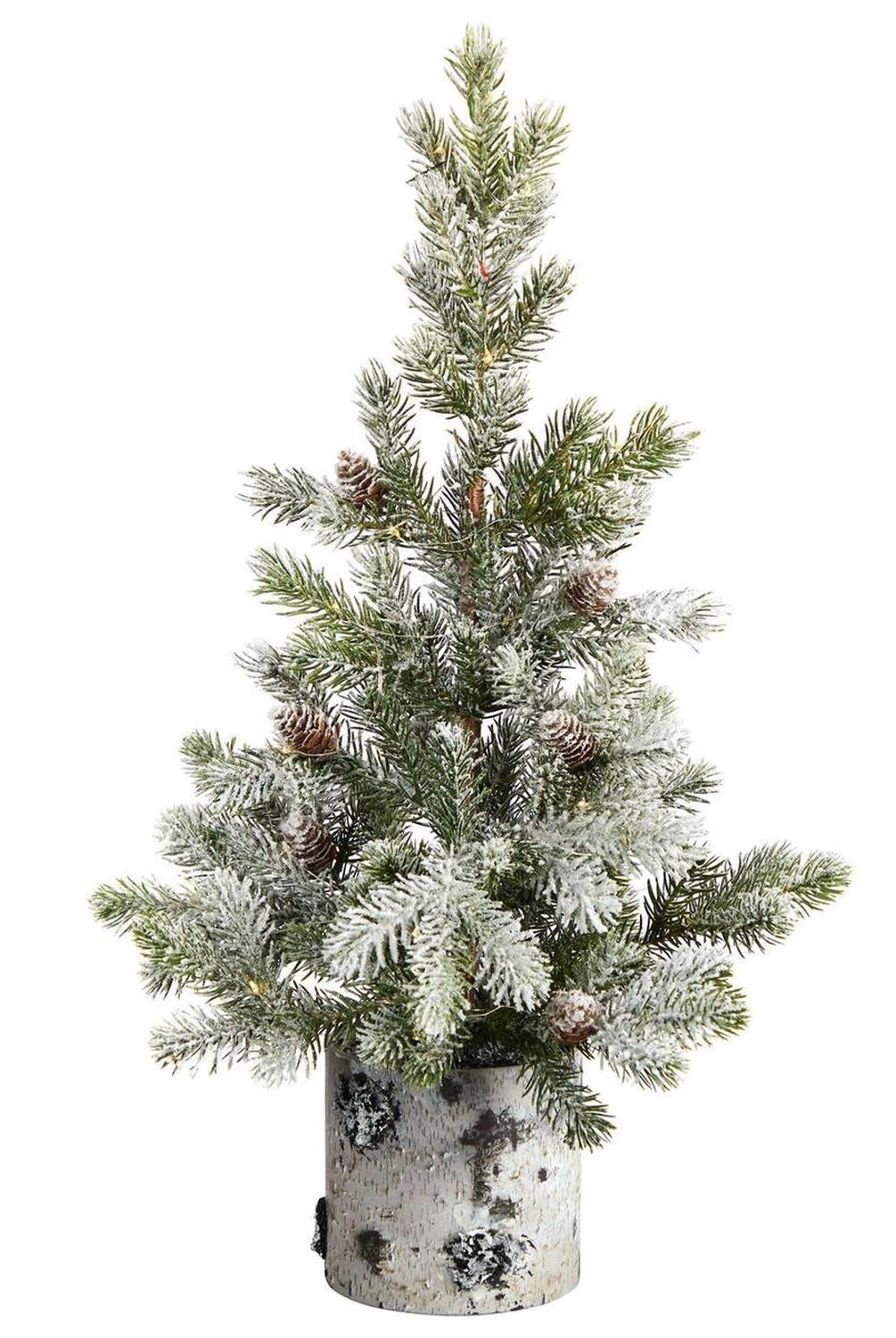 24” Flocked Artificial Christmas Tree in Decorative Birch Bark Planter
