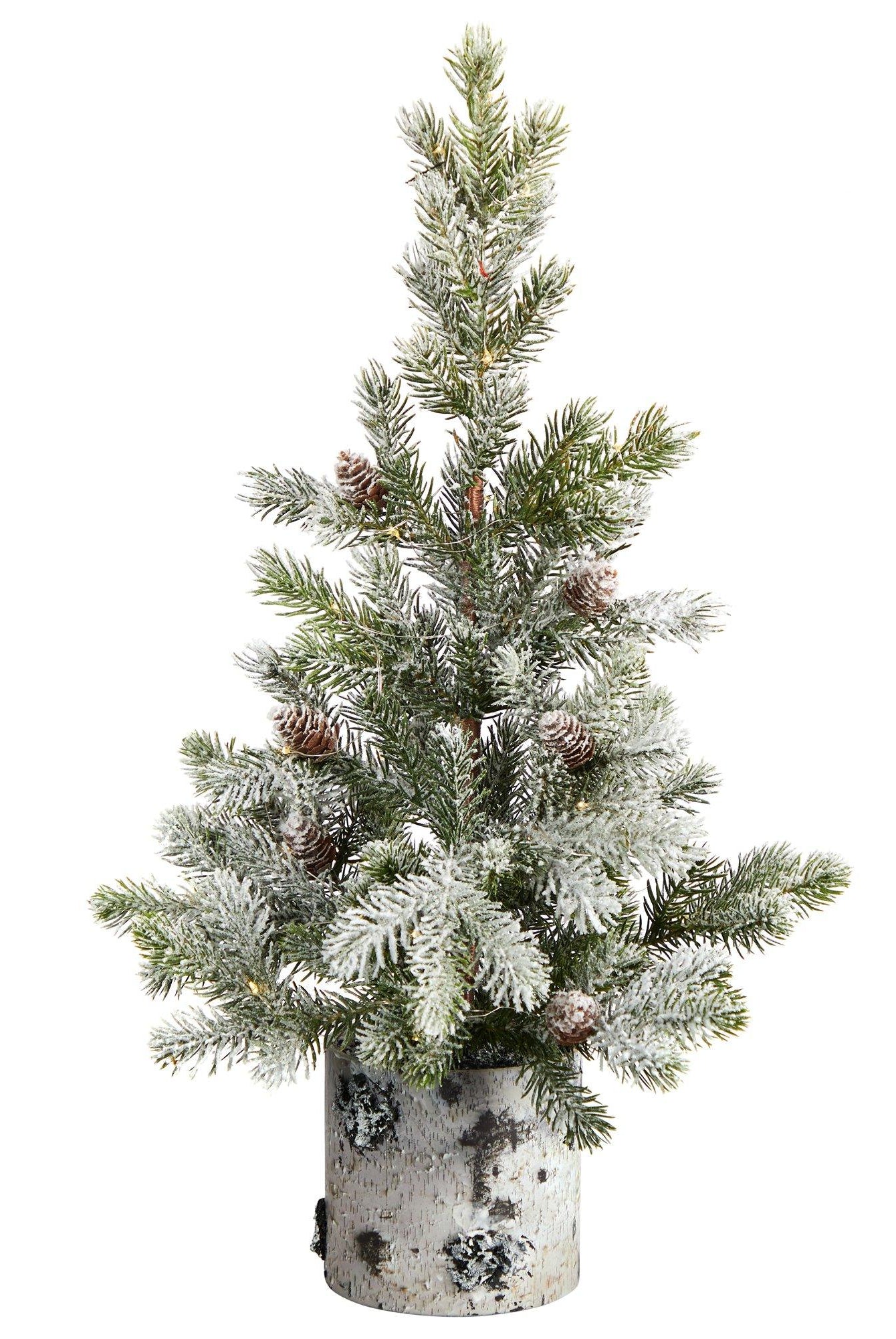 Shop For 24” Flocked Artificial Christmas Tree in Decorative Birch Bark Planter