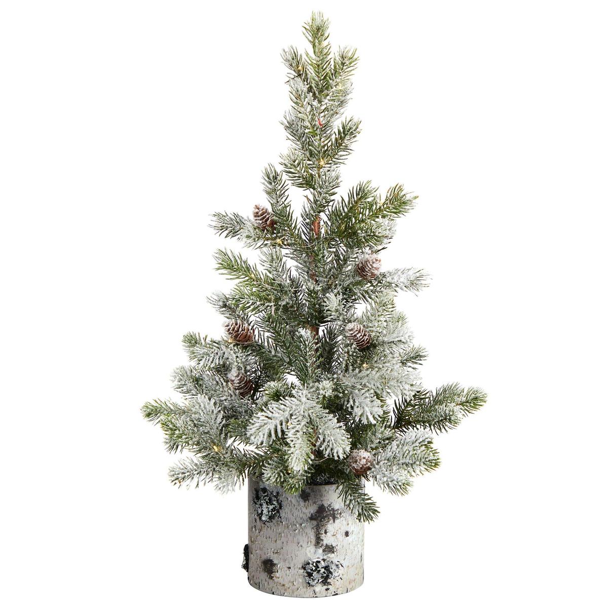 Shop For 24” Flocked Artificial Christmas Tree in Decorative Birch Bark Planter