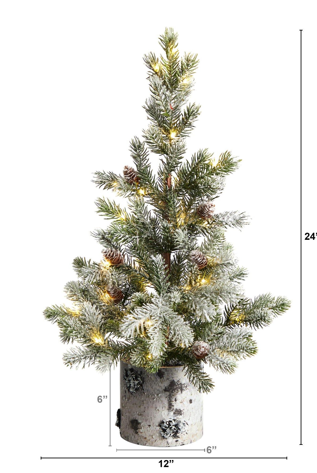 Shop For 24” Flocked Artificial Christmas Tree in Decorative Birch Bark Planter