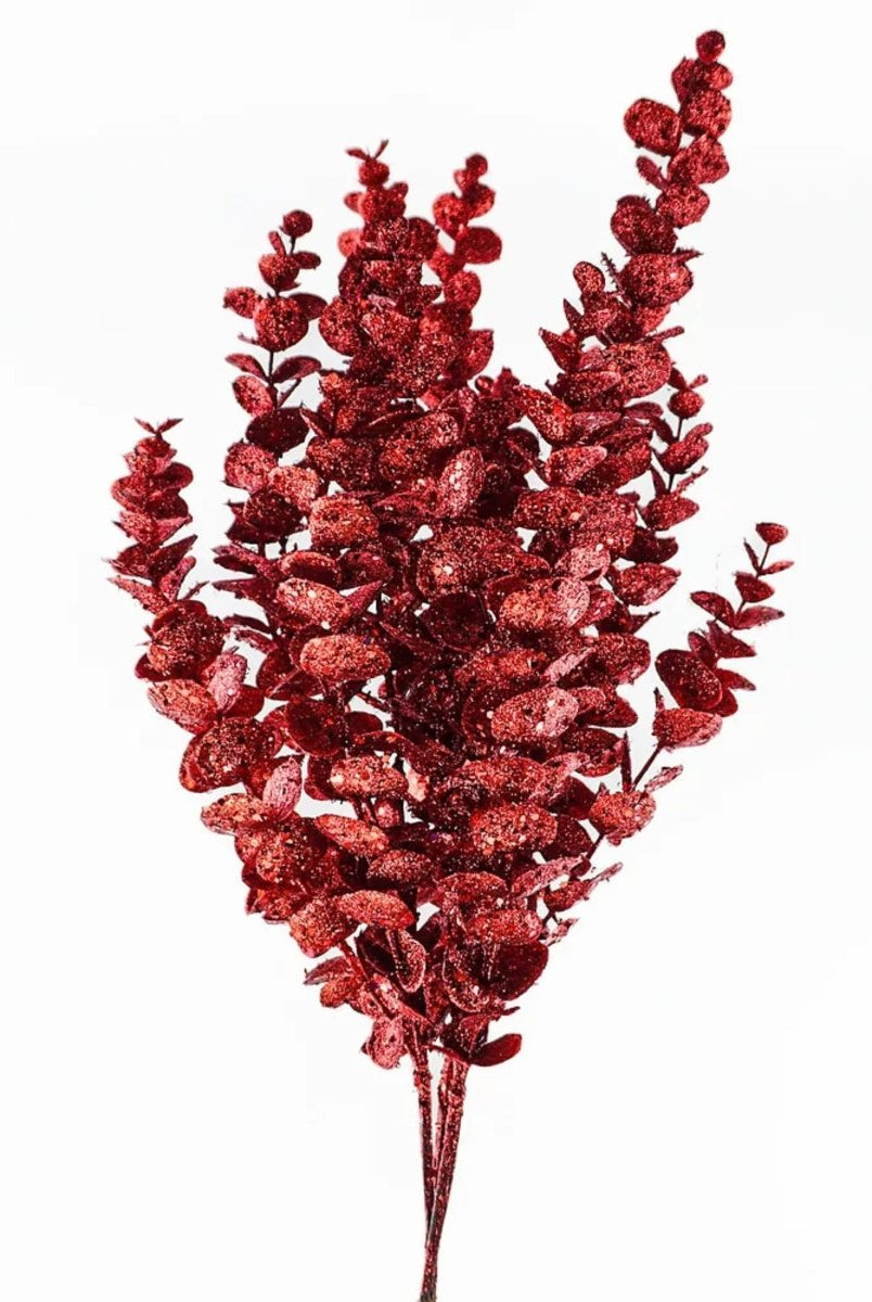 Shop For 24" Glitter Eucalyptus Leaf Spray: Red
