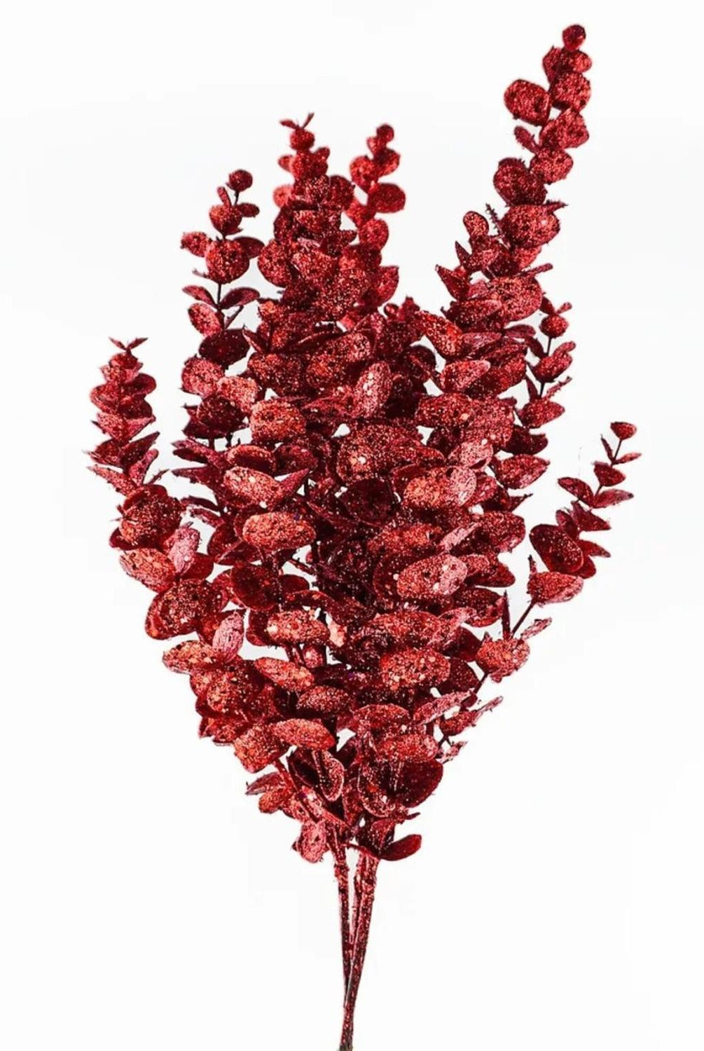 24" Glitter Eucalyptus Leaf Spray: Red