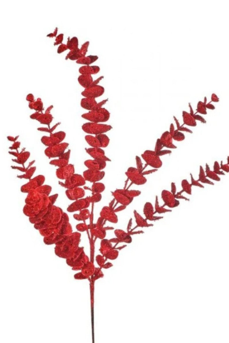Shop For 24" Glitter Eucalyptus Leaf Spray: Red