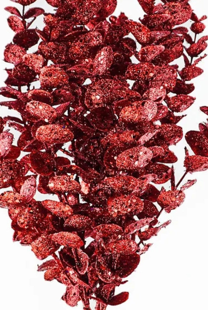 Shop For 24" Glitter Eucalyptus Leaf Spray: Red