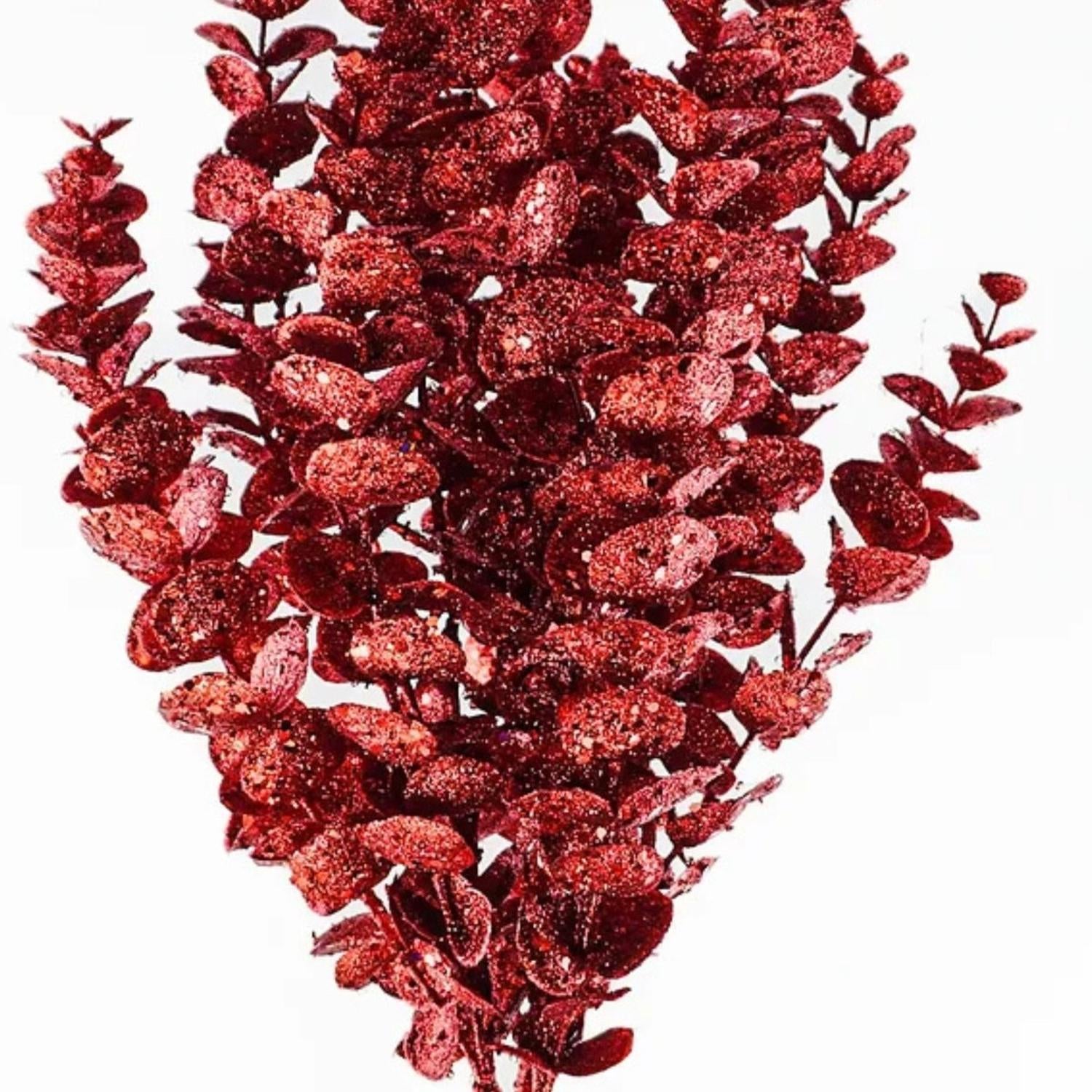 Shop For 24" Glitter Eucalyptus Leaf Spray: Red