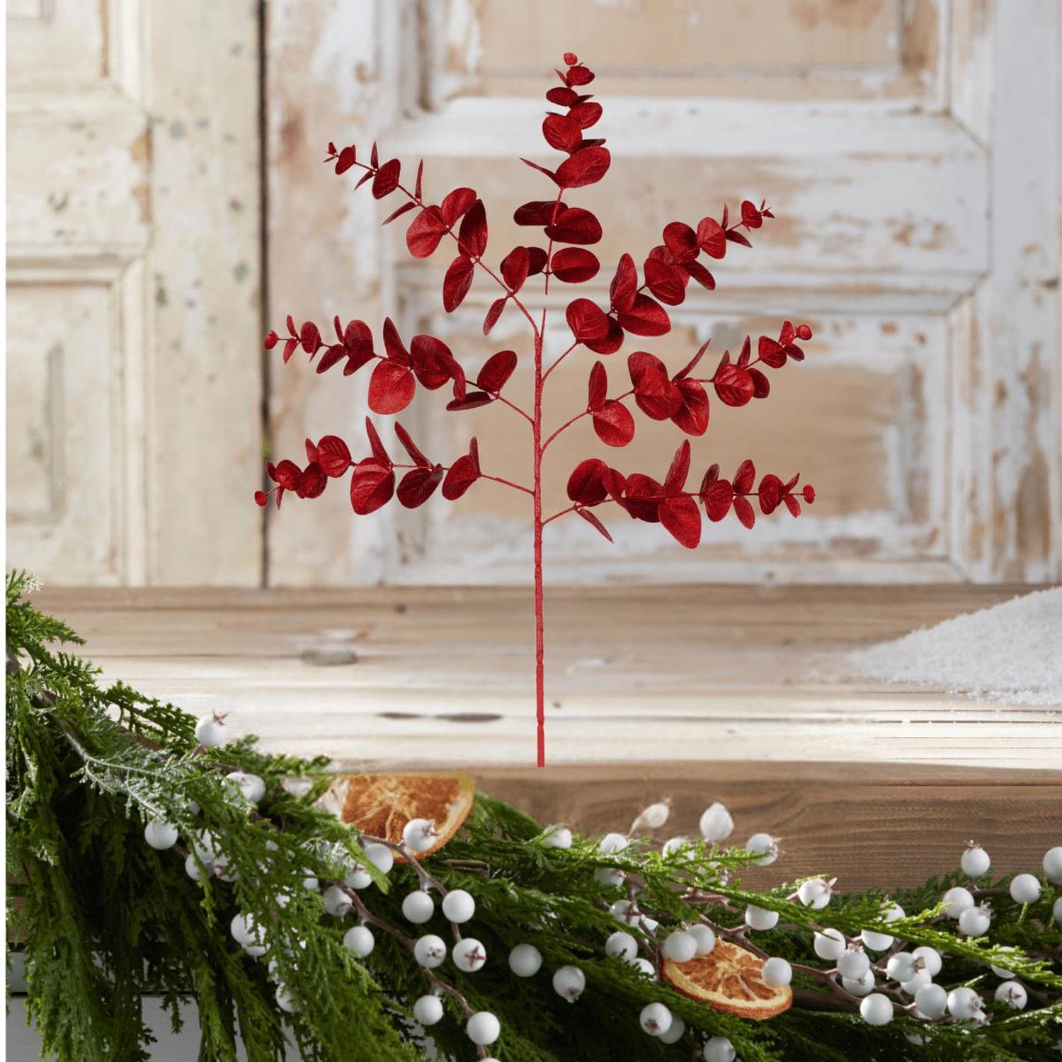 Shop For 24" Glitter Eucalyptus Spray: Red