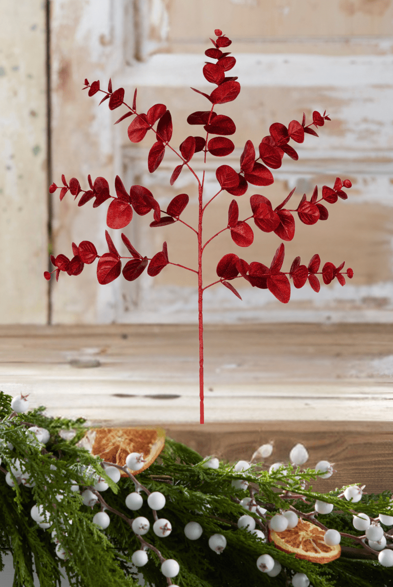 Shop For 24" Glitter Eucalyptus Spray: Red