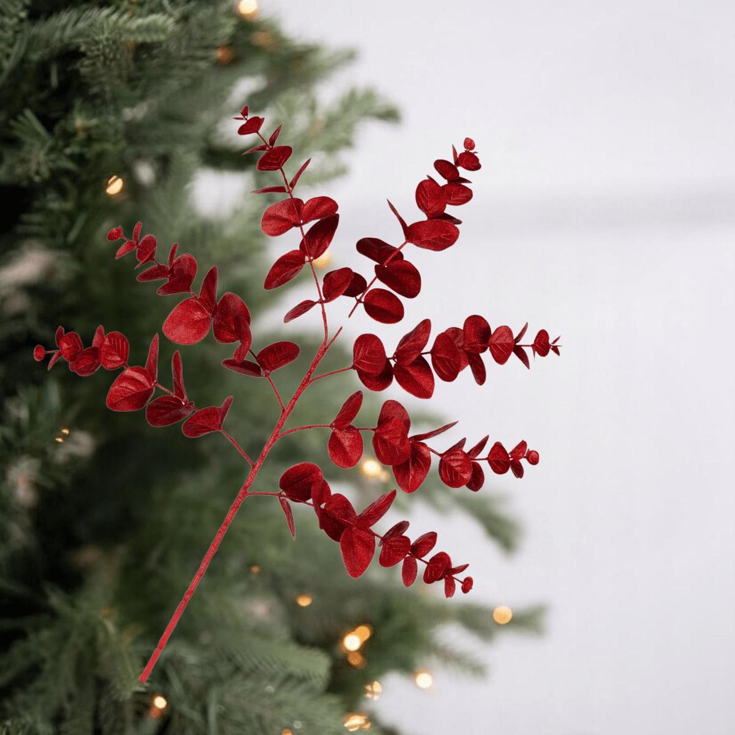 Shop For 24" Glitter Eucalyptus Spray: Red