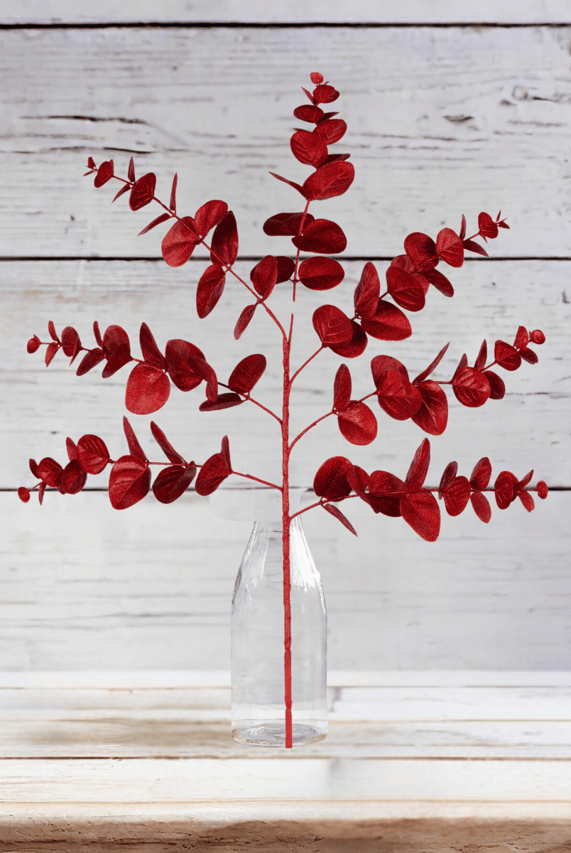 Shop For 24" Glitter Eucalyptus Spray: Red