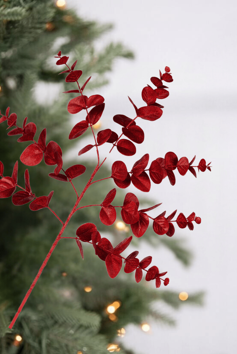 Shop For 24" Glitter Eucalyptus Spray: Red