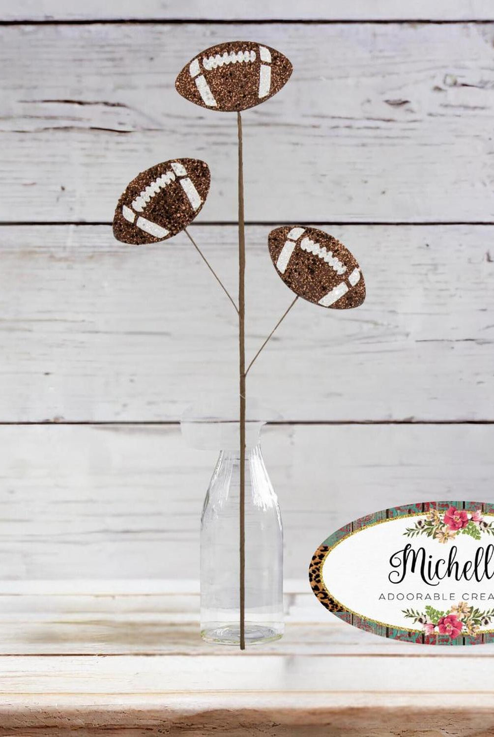 24" Glitter Football Floral Spray: Brown