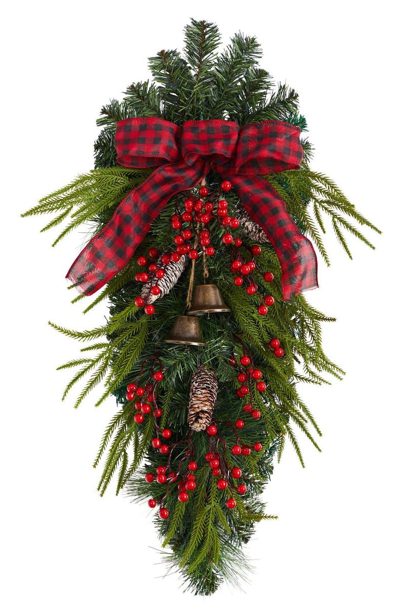 Shop For 24” Holiday Christmas Pine Cones, Berry and Bells Wreath
