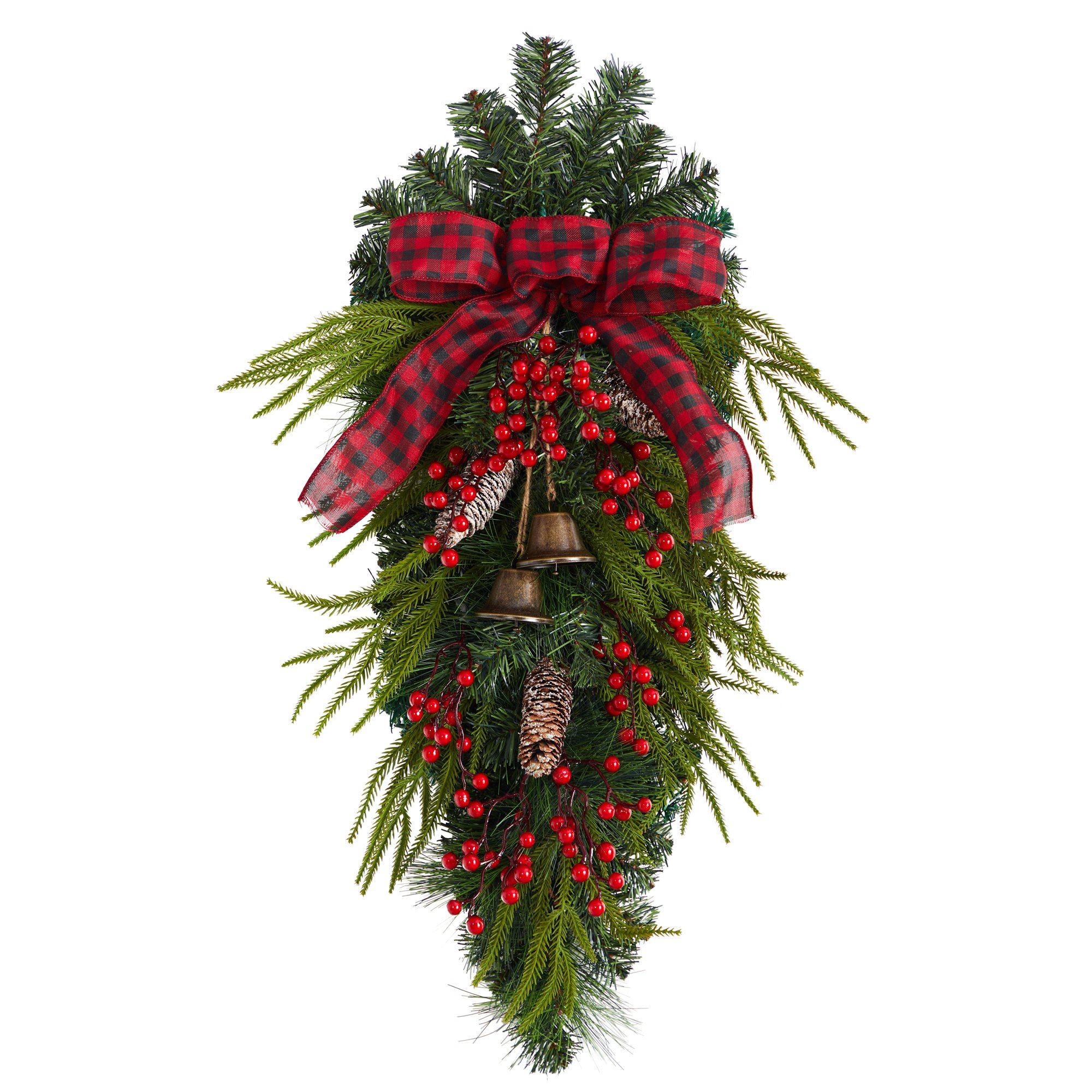 Shop For 24” Holiday Christmas Pine Cones, Berry and Bells Wreath