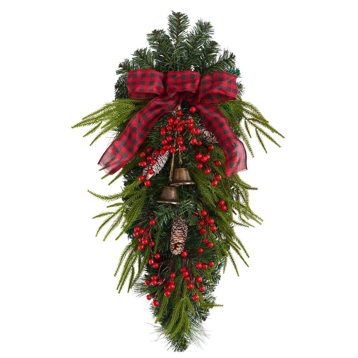 Shop For 24” Holiday Christmas Pine Cones, Berry and Bells Wreath