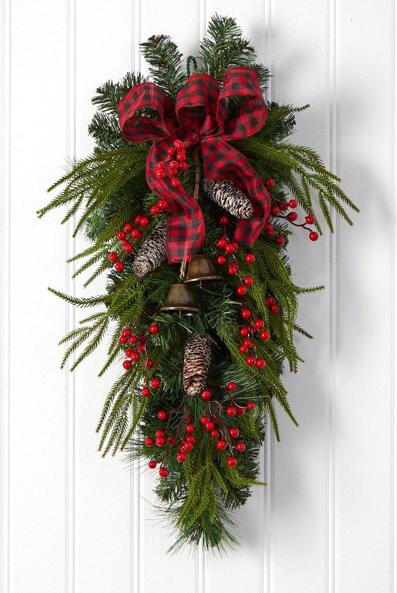 Shop For 24” Holiday Christmas Pine Cones, Berry and Bells Wreath